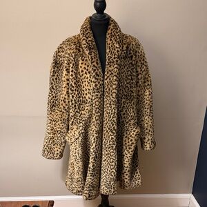 Vintage 80s oversize Leopard Faux Fur Swing Coat Petite Small Made in Canada